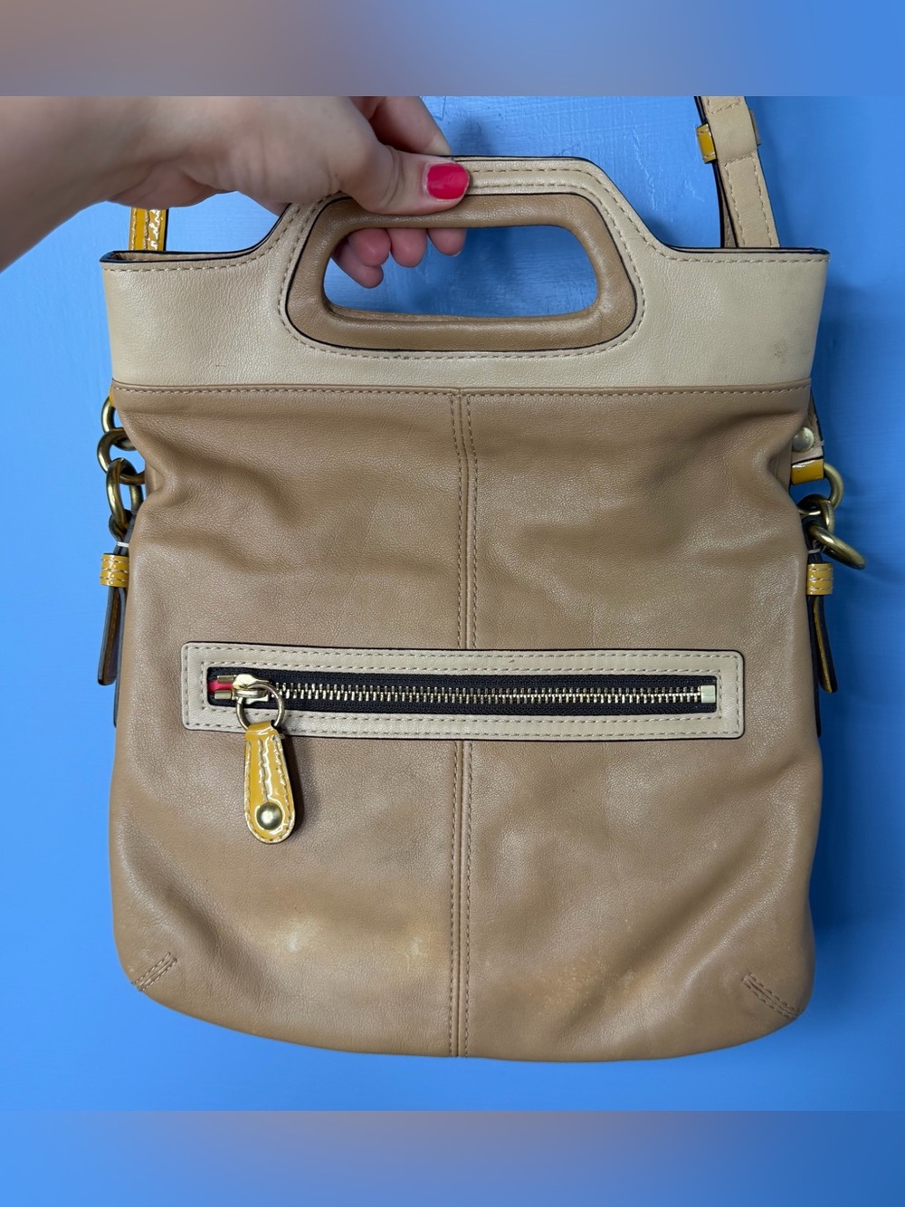 Coach Bonnie Leather Foldover Bag 13388 - Tan Crossbody Purse - Y2K Shoulder Bag
